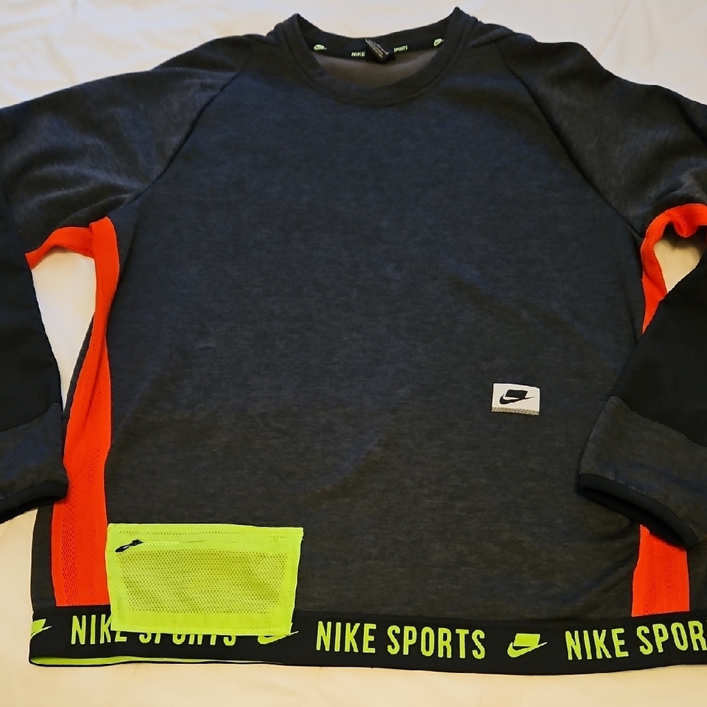 Nike Dark Gray Sweatshirt with Neon Green and Orange Accents